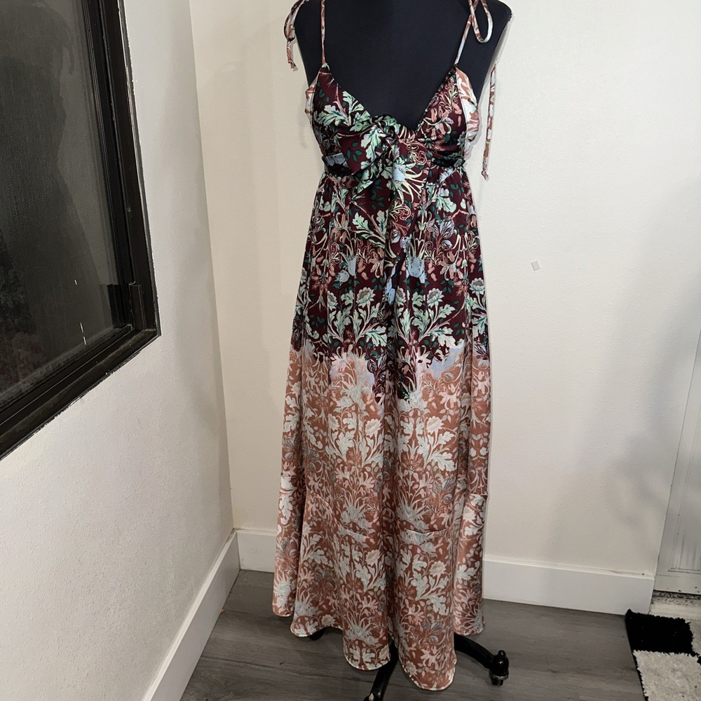 Free People Sun Bleached Maxi Dress Size Xs Chocolate Combo‎ Spaghetti Strap